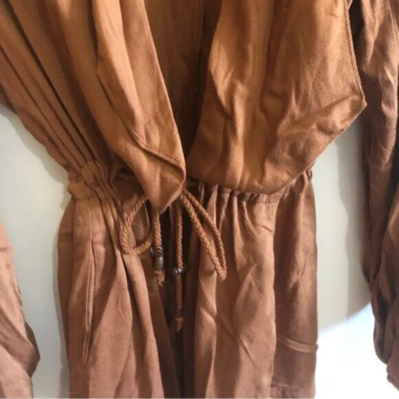 Stoosh Jacket Cognac Brown Terra Cotta S Waterfall Waist Tie Tab Sleeves Pockets - Picture 2 of 11